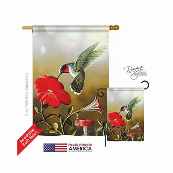 Breeze Decor 05050 Birds Ruby Hummingbird 2-Sided Vertical Impression House Flag - 28 x 40 in.