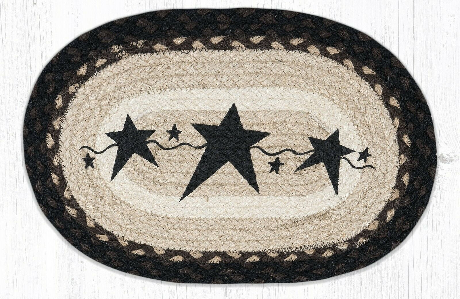 PRIMITIVE BLACK STARS 100 Natural Jute Oval Swatch Trivet/Placemat