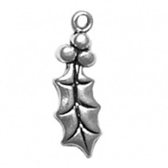 Sterling Silver 16" .8mm Box Chain Holly Berry Pendant Necklace Leaf Detail And Berries