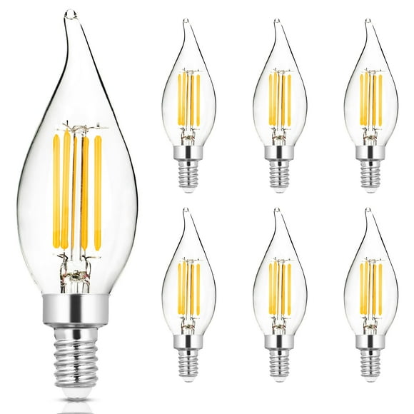 DGE 6x4 Watt LED Warm White Ceiling Fan Light Bulbs C32 Chandelier Light Bulbs Bright and Lasting 470 Lumen Bent Tip Light Bulb with E12 Candelabra Base, 6 Packs