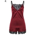 thumbnail image 5 of PULLIMORE Womens Satin Cami Set Sexy Nighties Silky Shorts Deep V Lace Lingerie Sleepwear Set Nightwear (2XL, Red), 5 of 8