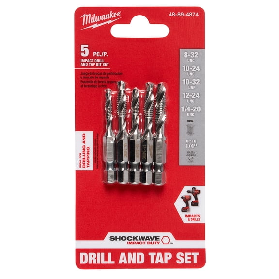 1 Set, Milwaukee 48-89-4874 Shockwave 5 Pc Sae Impact Drill Tap Set