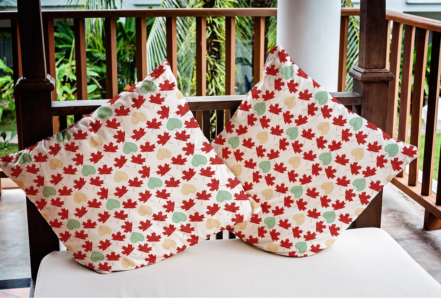 20" x 20" Simply Daisy Lots of Leaves Polyester Indoor/Outdoor Pillow, Dark Red Qty 1