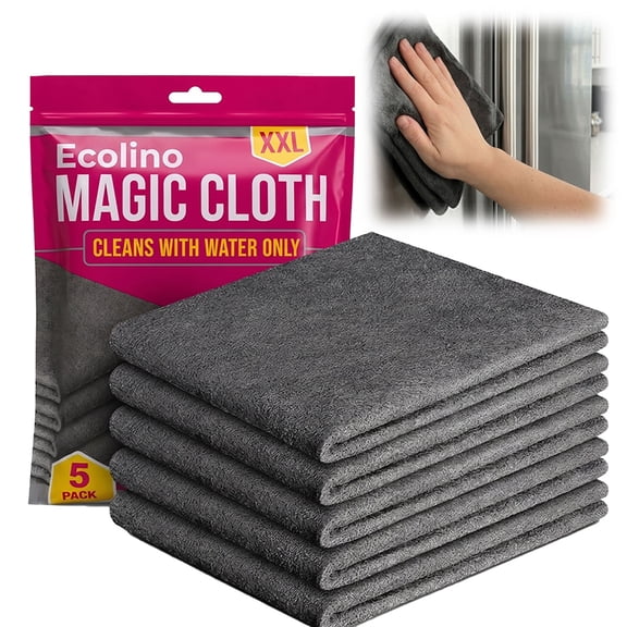 Ecolino Magic Cloth, Microfiber Cleaning Cloths, Reusable Lint-Free Wipes for Glass, Windows, Kitchen & Cars, 5-Pack
