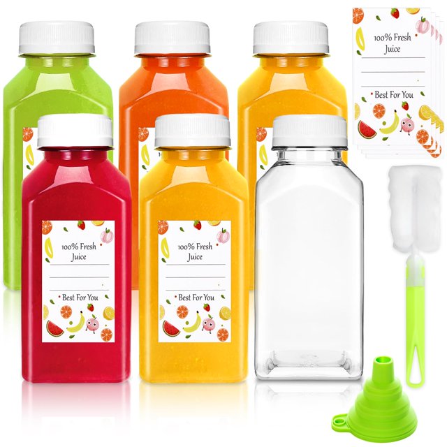 Botellas de plástico para zumo Leaflai, 6 unidades, 240 ml, tapas a prueba de manipulaciones