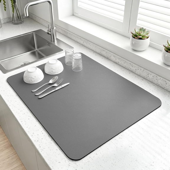 Extra Large Dish Drying Mat for Kitchen Counter, 31.5"x17", Grey