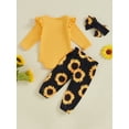 thumbnail image 5 of Yunliwuli Baby Girls 3 Piece Outfit Letter Print Long Sleeves Romper and Elastic Sunflower Print Pants Headband Cute Clothes, 5 of 10