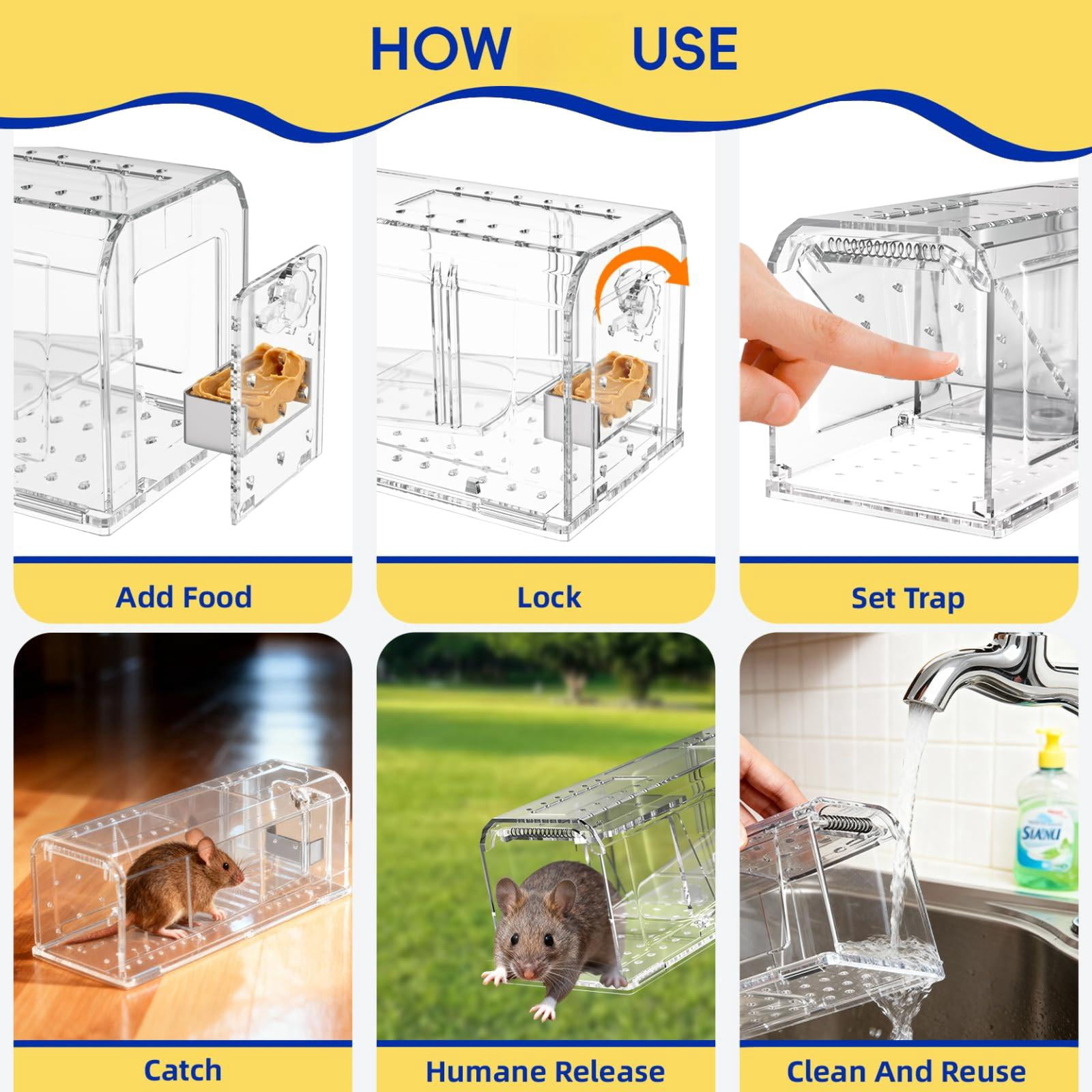 Humane Mouse 4 No Traps For Indoor & Outdoor - Reusable Live Catch And Release  Safe Easy Bucket Lid Design Pet Friendly Trampas Para Ratones To Use
