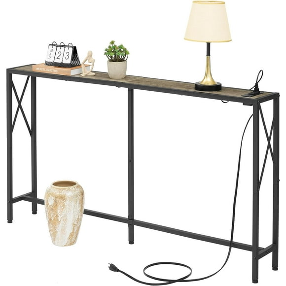 Console Table, 55.1" Narrow Sofa Table, Behind Couch Table, Entryway Table, Industrial Sofa Table for Hallway, Living Room, Bedroom, Long Console Table