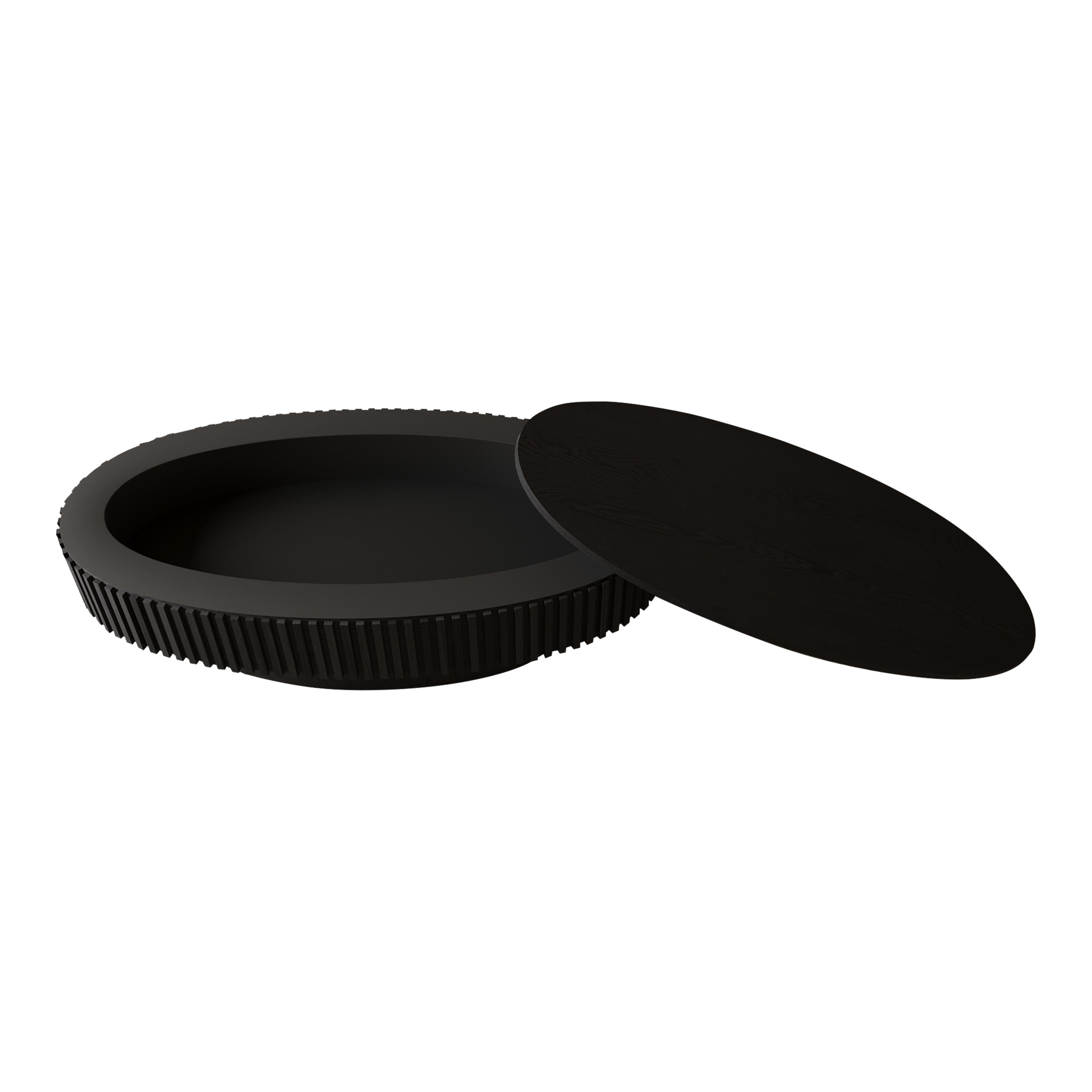Noble House Leigh 47" Oval Coffee Table with Hidden Storage, Solid Wood Veneer Fluted Accent Tea Table, Black