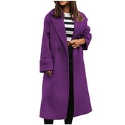 Lovskoo Womens Winter Coats Elegant Pea Coat Notched Lapel Collar Double Breasted Long Sleeve Wool Blend Overcoat Purple