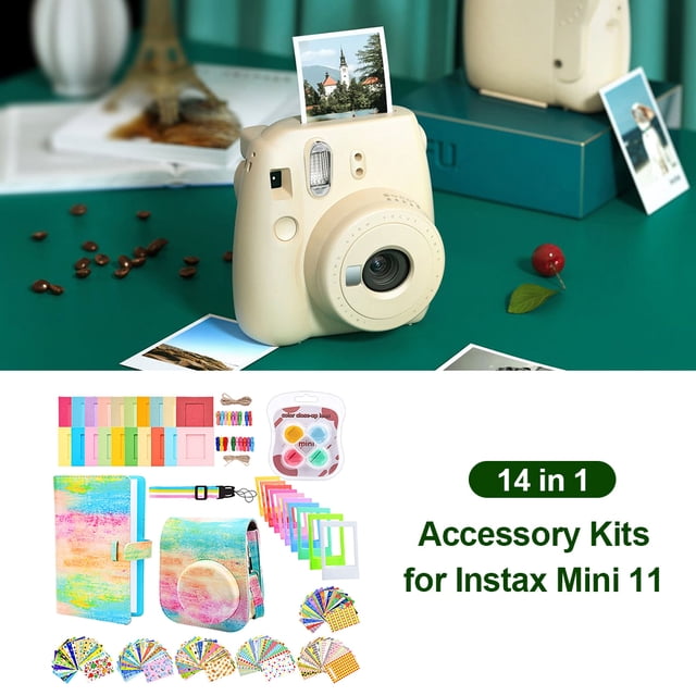 Accesorios De Cámara Kit de álbum de fotos de funda protectora 14 en 1 para Instax Mini 11 (multicolor)
