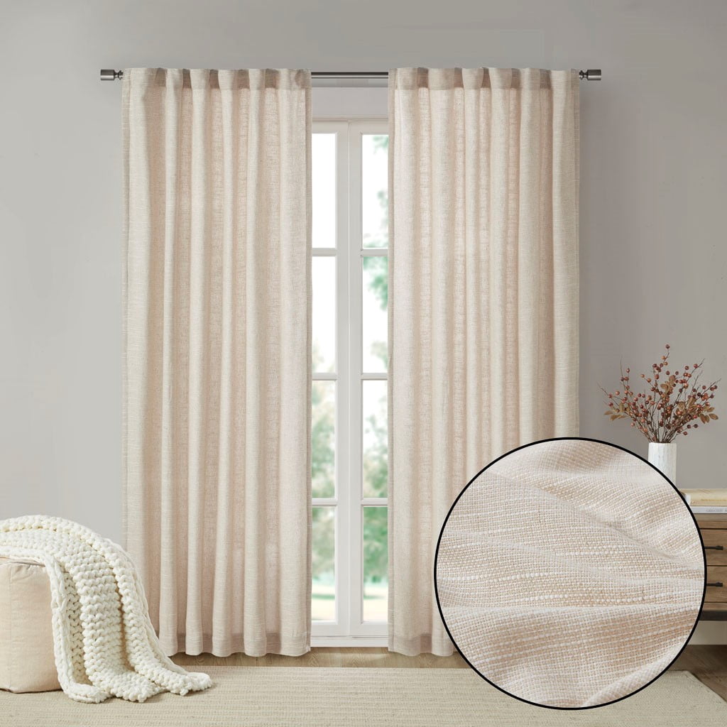 MAYEERTY Faux Linen Curtain Panel - Rod Pocket & Back Tab, Fleece Lined, Single