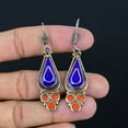 thumbnail image 2 of Lapis Lazuli Coral Gemstone Boho 925 Sterling Silver Nepali Earring 2.3" VJ 5076, 2 of 4