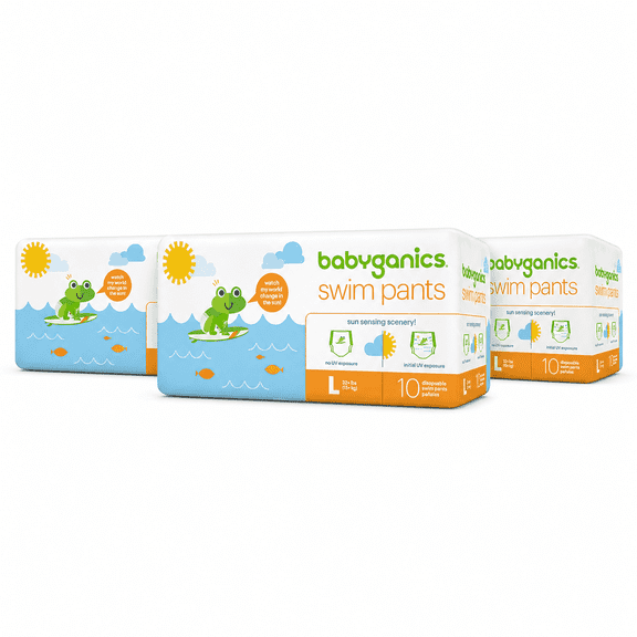 Babyganics Color Changing Disposable Swim Diapers, Large, 10 Count, 3 Pack