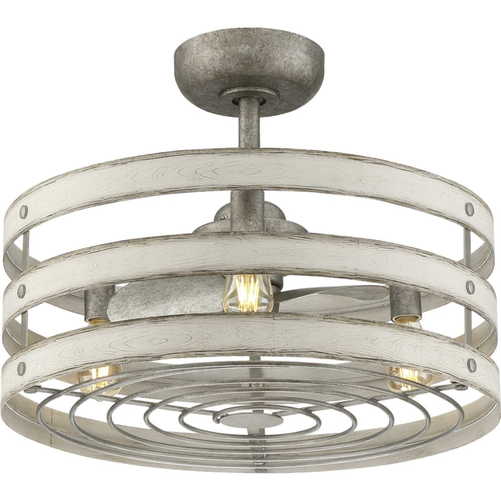 Progress Lighting Gulliver 3-Light Ceiling Fan, Galvanized, Antique White Wood Shade