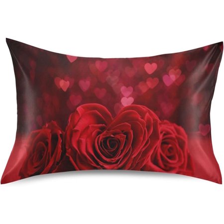 Shukong Valentine's Day Love Heart Satin Pillowcases for Hair and Skin Soft Like Silk Pillowcase, Satin Cooling Pillow Cases with Envelope Closure, Comfortable and Breathable, 20" x 40"