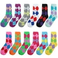 thumbnail image 2 of 12 Pairs Women's Crew Socks Fancy Novelty Designed Size 9-11 Multicolor Assorted Argyle, 2 of 2