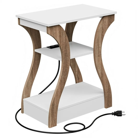 ZENSTYLE Side Table 3 Tier End Table with Charging Station Nightstand with USB Storage Shelf White