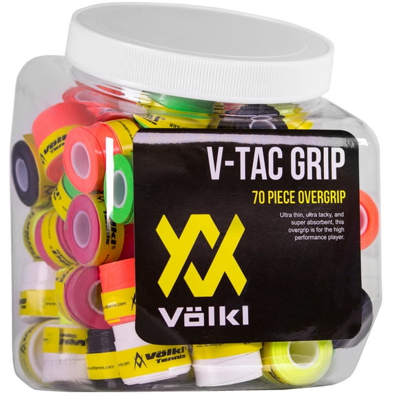 VOLKL V-Tac Grip | Overgrip | Ultra Thin | Ultra Tacky | Super Absorbent | High Performance Tennis Grip (Multicolor, 70 Pack)