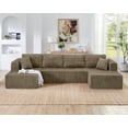 thumbnail image 3 of 132" U-Shape Modular Sectional Sofa,Modern Compressed Sectional Sofa,Corduroy Sleeper Sofa Couch for Living Room,Bedroom,Brown, 3 of 8