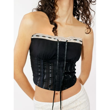 

Youweixiong Women s Summer Sexy Strapless Corset Tops Sleeveless Tie-up Front Bandeau Crop Tube Top