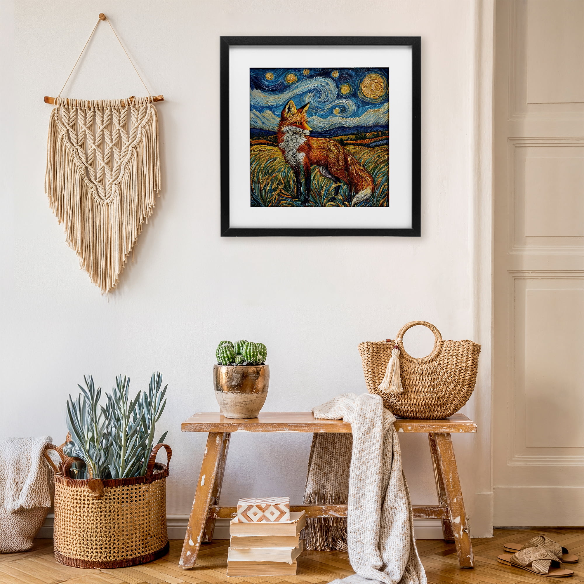 Stupell Industries Swirling Impressionist Fox Black Framed Print Under Glass, design by The Wands Want