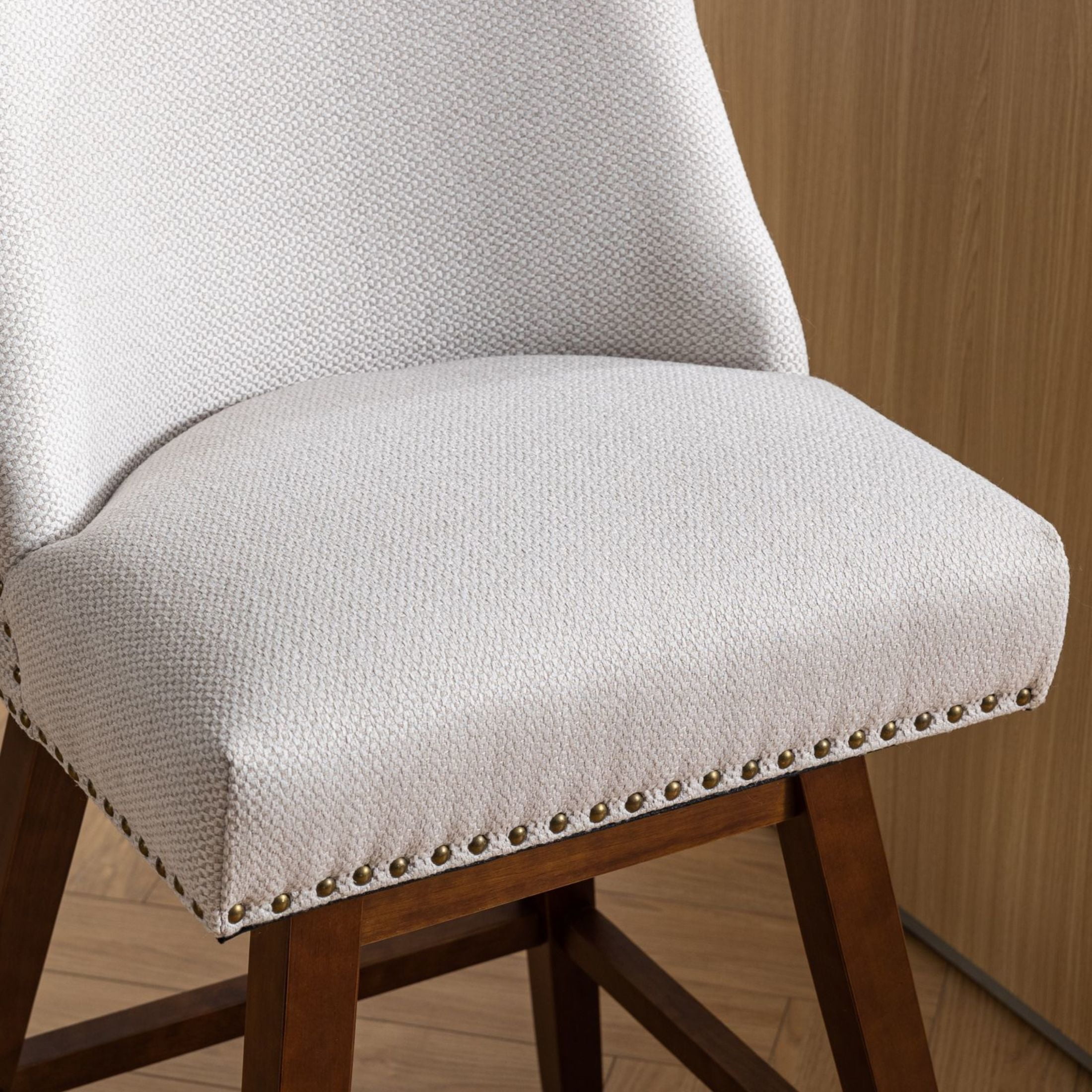 Toddski 26" Seat Height Modern Counter Stool with Backrest, Fabric + Wood, Beige, Set of 2