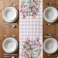 thumbnail image 4 of Table Runner 72 Inches Long for Kitchen Dining, Spring Easter Dresser Scarf Farmhouse, Dining Table Decorations for Wedding/Parties, Watercolor Floral Rabbits Eggs Purple Plaid 13 x 72 In, 4 of 8