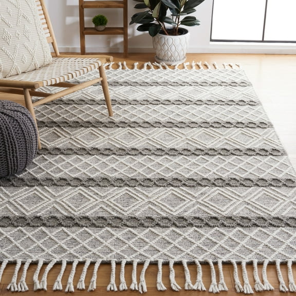 SAFAVIEH Natura Russell Geometric Striped Area Rug, Ivory/Charcoal, 3' x 5'