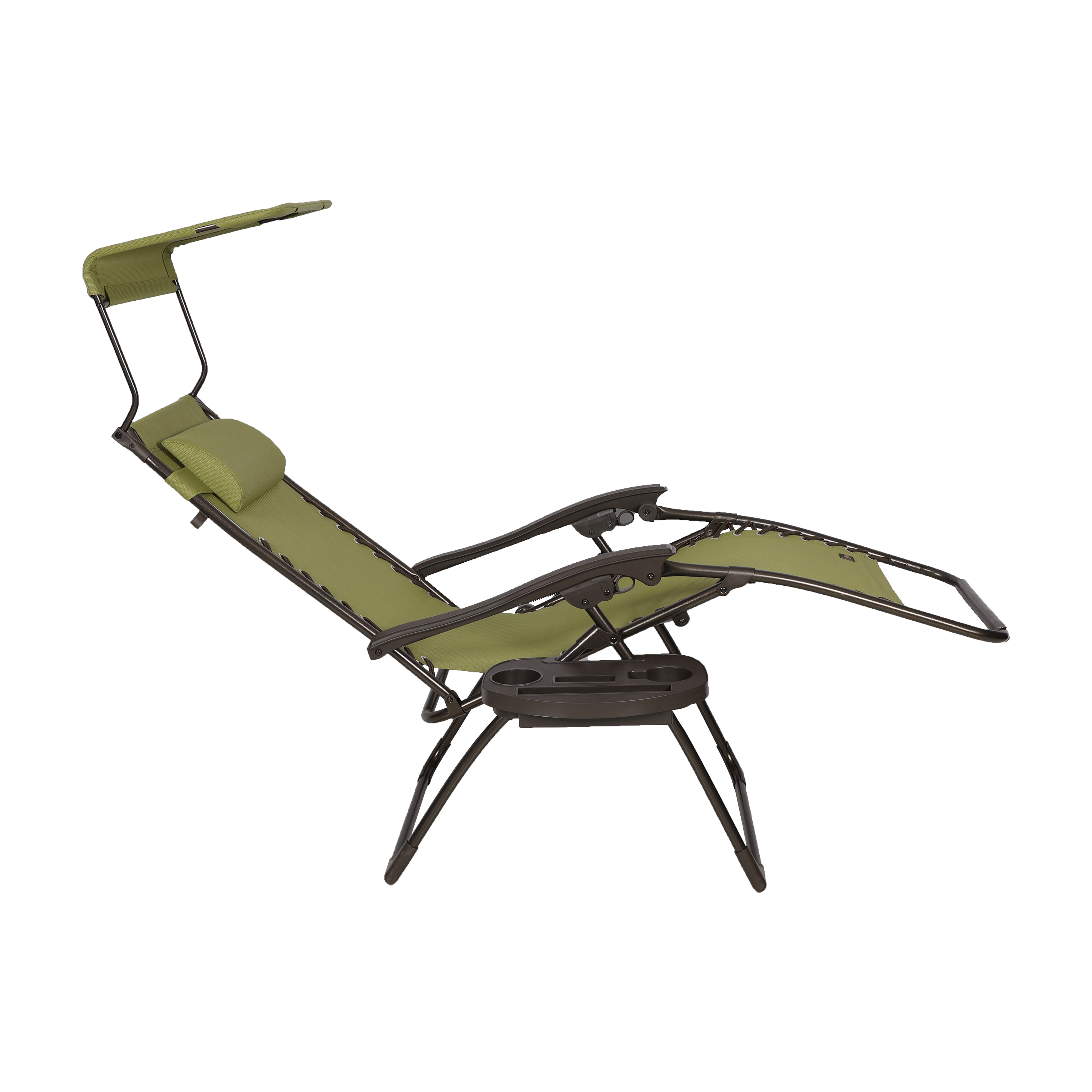 Bliss Hammocks 26" Wide Base Model Zero Gravity Chair w/ Canopy, Pillow, & Drink Tray Folding Outdoor Lawn, Deck, Patio Adjustable Lounge Chair, 300lbs. Weather and Rust Resistant, Sage Green - image 3 of 4
