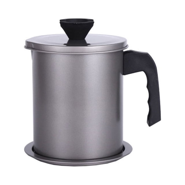 Grease Container with Strainer, 1.4L Stainless Steel Oil Strainer Pot, Cooking Oil Storage Container with Fine Mesh Strainer and Lids, Oil Canister with Easy-Grip Handle for Home Kitchen