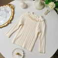 thumbnail image 3 of Kids' Girls Turtleneck Sweater Pearl Lace Collar Cute Knit Top Fall Winter Warm Cozy Layering Wear 2-10Y, 3 of 7