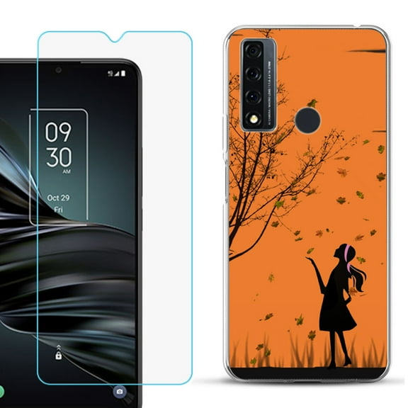 Slim-Fit Fashion Phone Case for TCL 20 XE, with Tempered Glass Screen Protector, by OneToughShield ® - Autumn Leaf