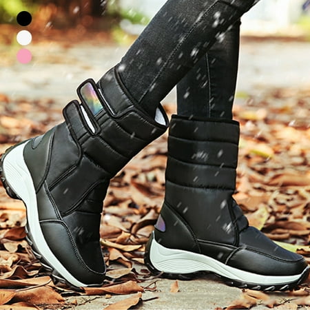 

Women Winter Faux Leather Anti Skid Magic Tape Warm Mid Calf Snow Boots Shoes