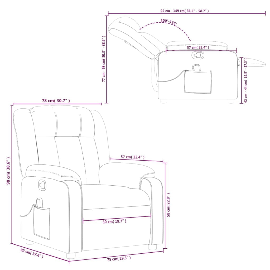 vidaXL Massage Recliner Chair, Adjustable Recliner with 6-Point Vibration Massage, Cream Fabric