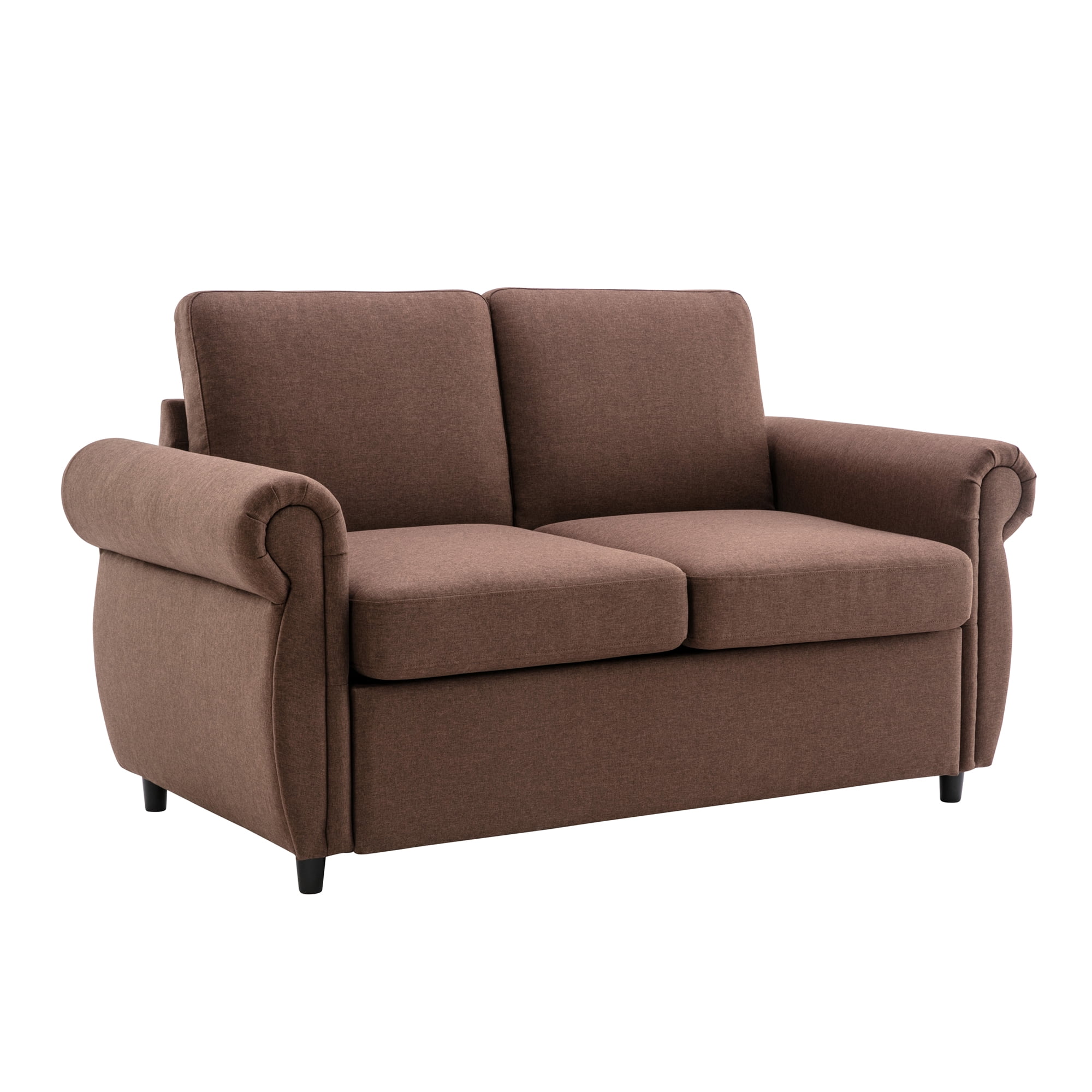 Harper & Bright Designs Pull Out Couch Bed with Memory Mattress, Twin Size Convertible Sofa Bed with USB Ports, Loveseat Sleeper for Living Room Apartment, Brown