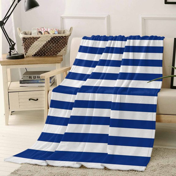 Throw Blanket Fleece Throw Blanket 30x40in, Navy Stripe Soft Lightweight Bed Blankets Blue and White Fuzzy Couch Blankets for All Season