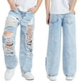 thumbnail image 2 of XQYLOS Girls Baggy Jeans Wide Leg Ripped High Elastic Waist Denim Pants Summer Trousers 𝖸𝟤𝗄 Street Fashion Cute Casual Loose Fit Outfits 7-14 Years, 2 of 7