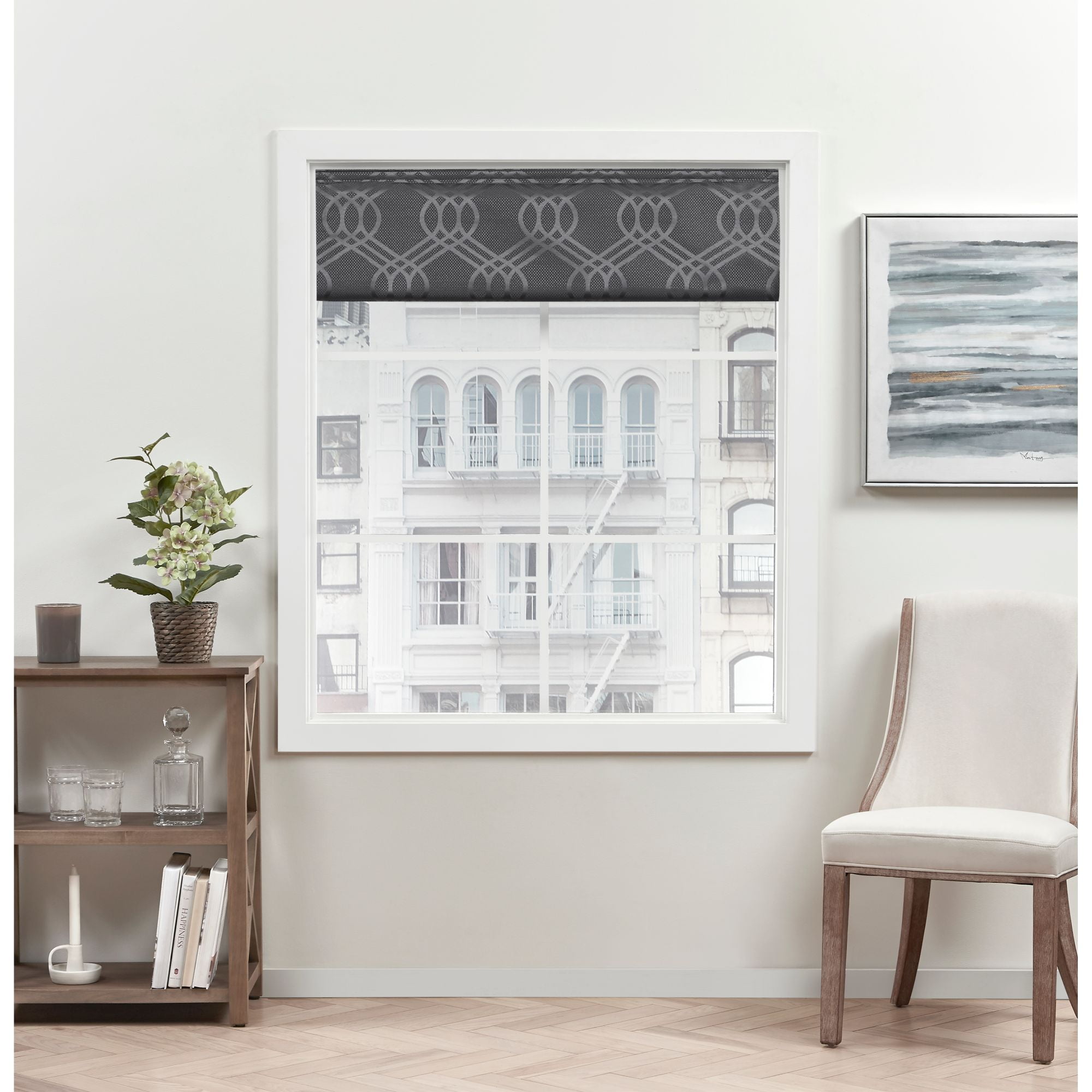 Exclusive Home Prague Trellis 100% Blackout Roman Shade, 31"x64", Grey