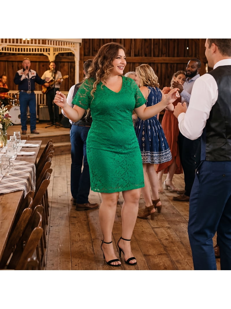 wedding guest plus size bodycon dress Plus-Size Short Wedding Guest Dress with Cut-Out Black / 22W