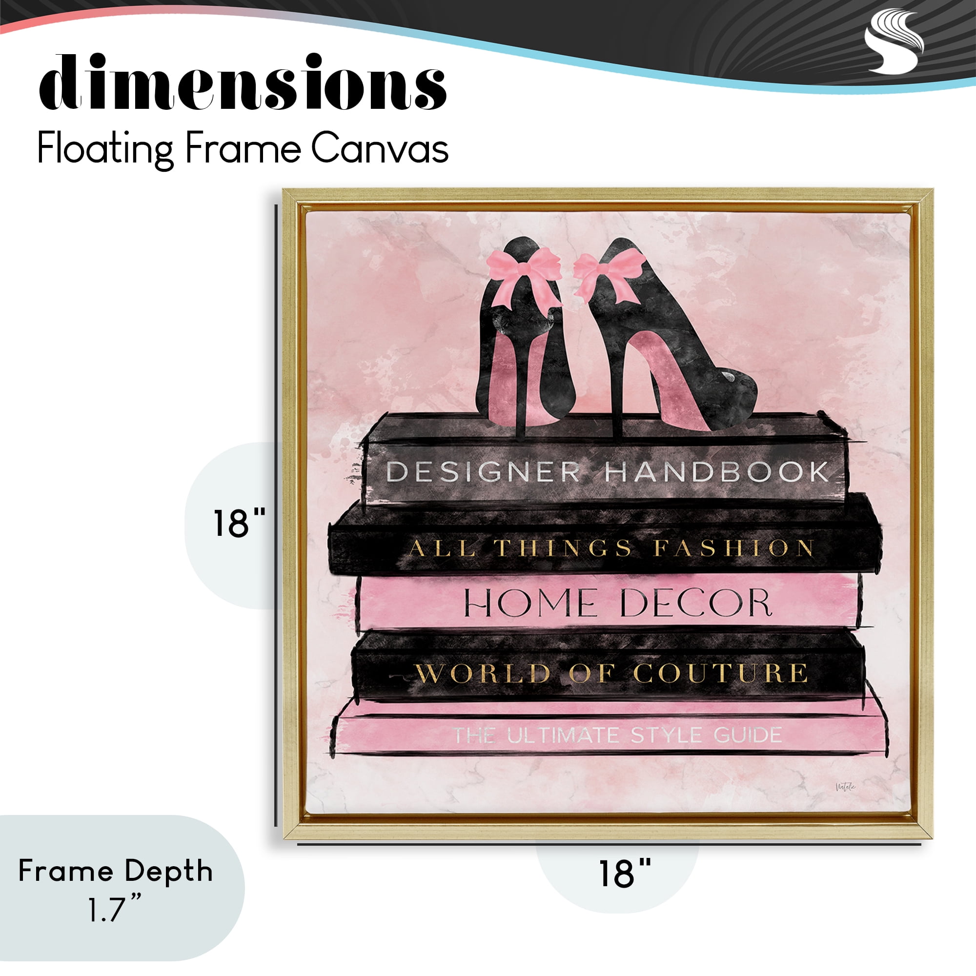 Stupell Industries All Things Fashion Book Stack Gold Framed Floater Canvas Wall Art, design by Natalie Carpentieri