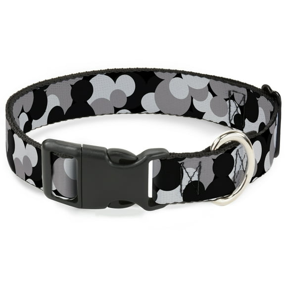 Disney Pet Collar, Dog Collar Plastic Buckle, Mickey Mouse Head Stacked Black Grays, 11 to 16.5 Inches 1.0 Inch Wide