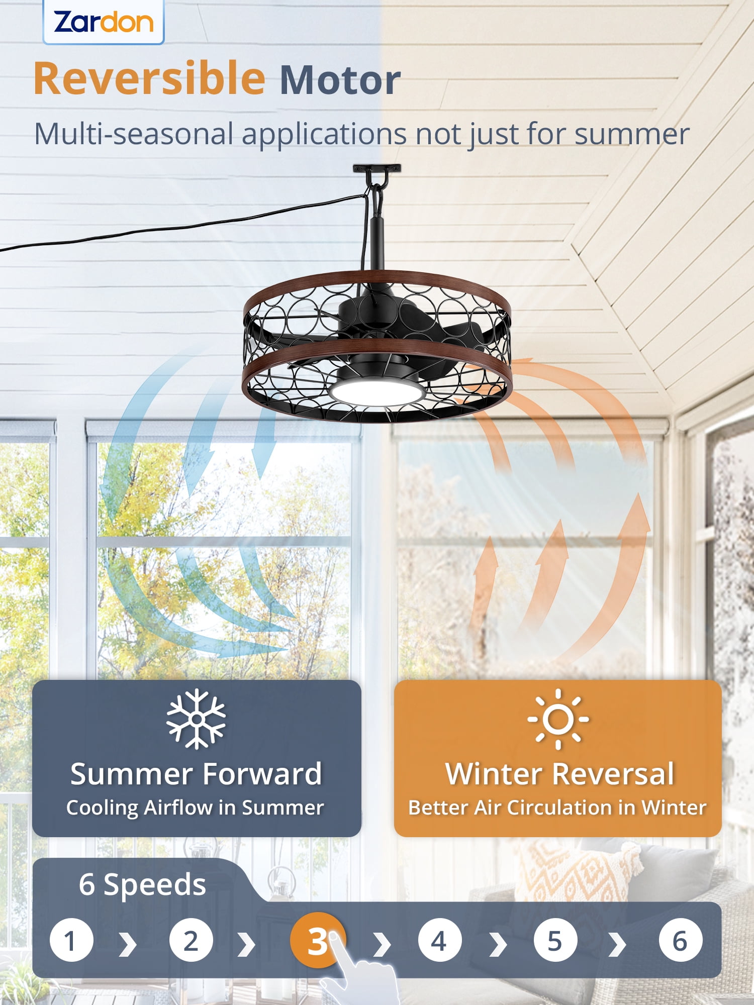 Zardon 20in Outdoor Ceiling Fans with Light and Remote Control, Gazebo Ceiling Fan with Corded for Plug in, Waterproof for Pergola, Canopy, Patios