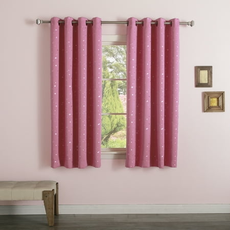 Quality Home Pink Star Foil Printed Grommet Blackout Curtains - 52