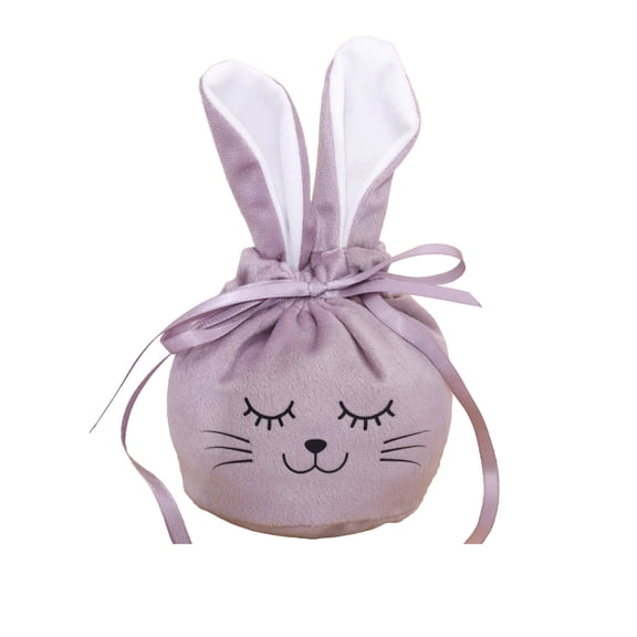 Mecorevxz Easter Cute Bunny Gift Bags with Drawstring 5.5 x 4.3 Inch Rabbit Ear Velvet Easter Bags Easter Candy Pouches Easter Eggs Hunt Basket Party Supplies(Purple)