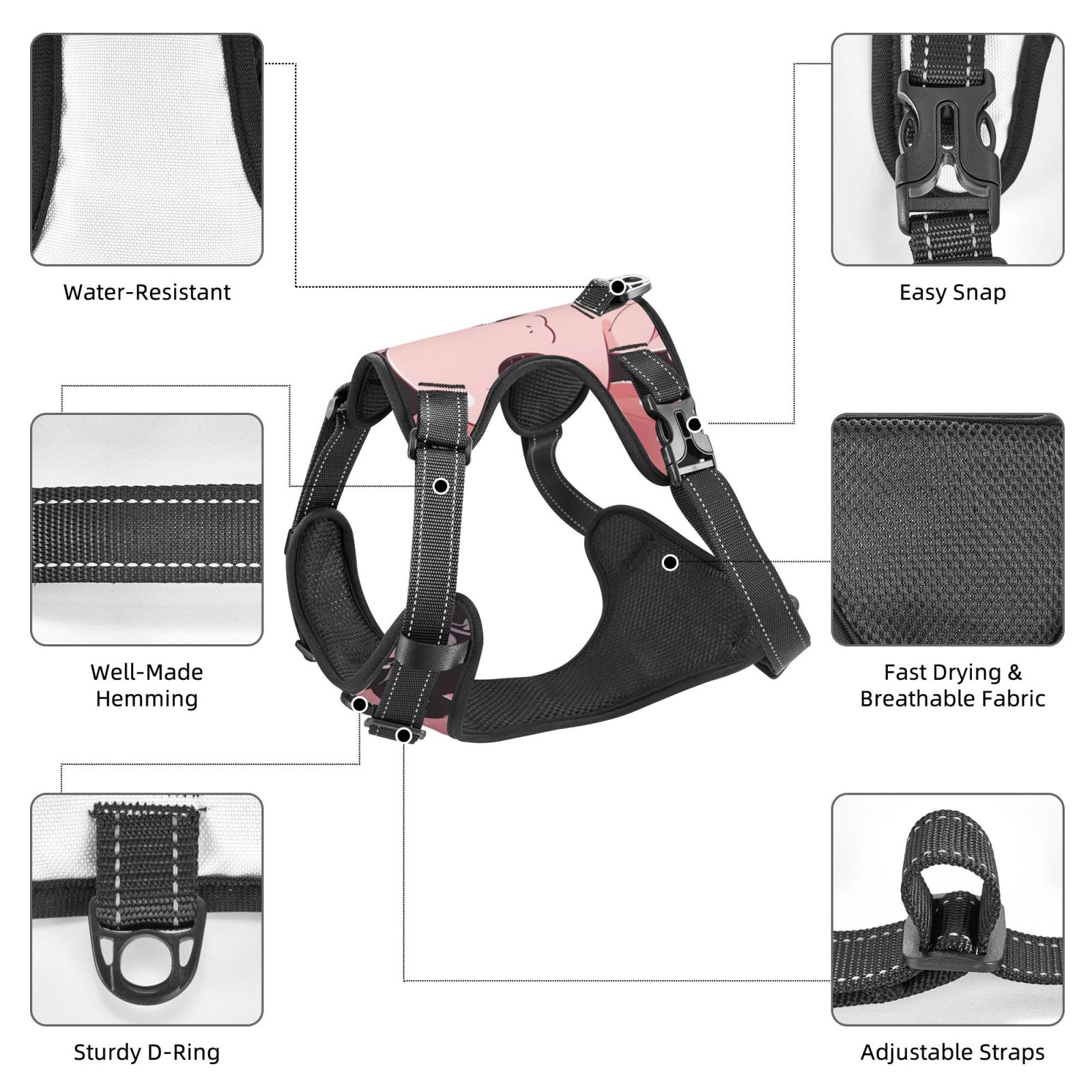 Kdxio Chibi Axolotl Sakura Fantasy Print No Pull Dog Harness Adjustable Reflective Oxford Easy Control Medium Large Dog Harness for Training and Everyday-Large