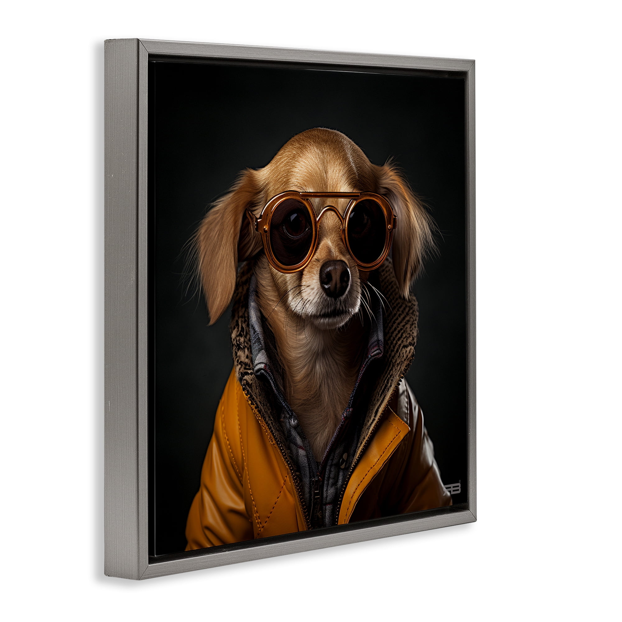 Stupell Industries Stylish Dog on Black Animals & Insects Painting Gray Floater Framed Canvas Art Print Wall Art, 25 x 25
