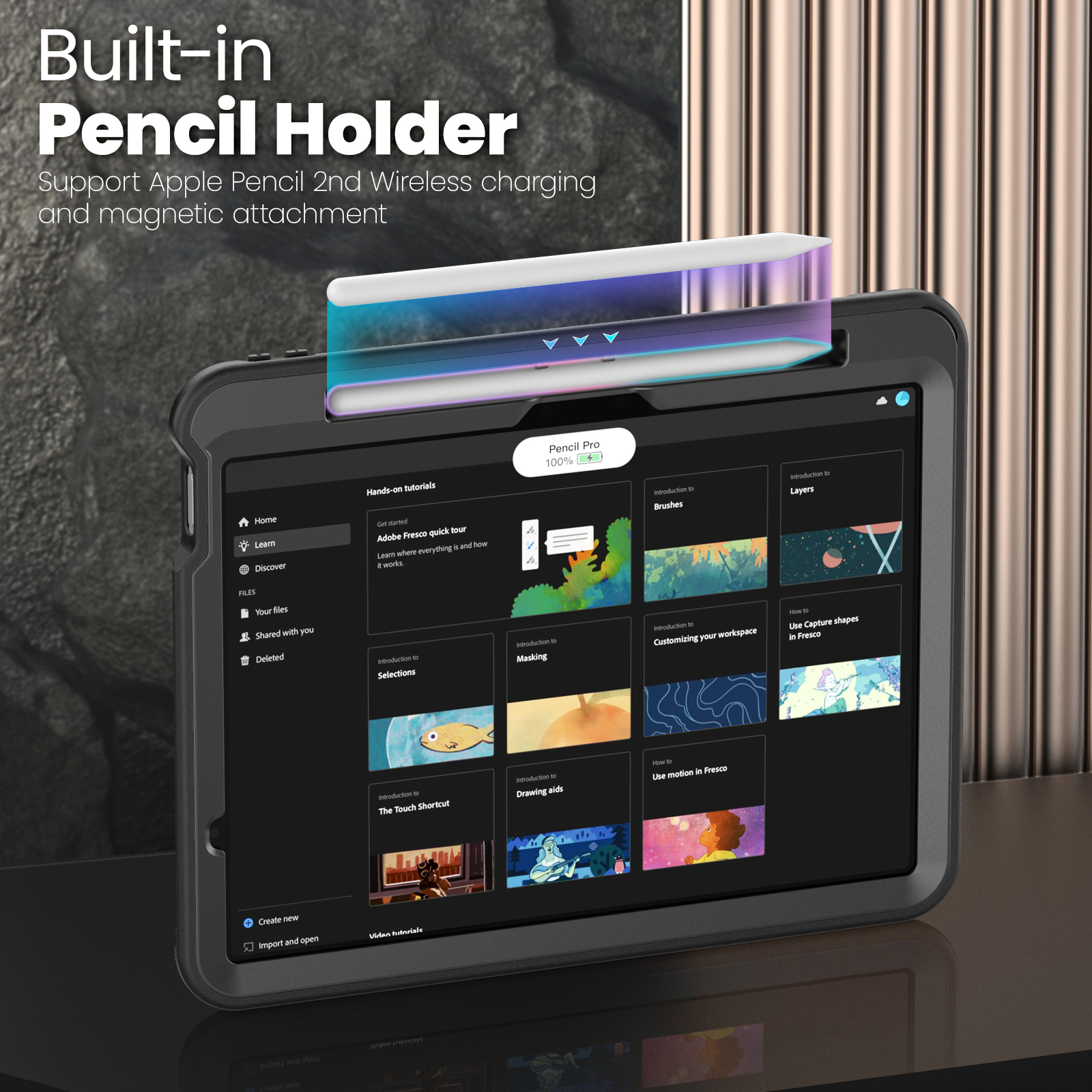 ELEHOLD Rugged Case with Pencil Holder For iPad Air 11-inch M3 (2025) / M2 (2024), Built-in Kickstand Double-Layer Protection Full-Body Shockproof Cover For Apple iPad Air 11 (2025/2024),Black