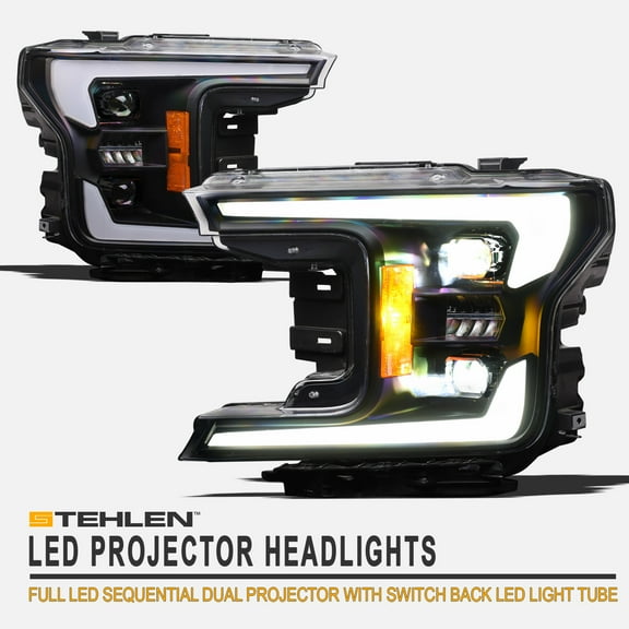 Stehlen 642167823636 Full LED Switchback Sequential Dual Projector Headlights ( Black With Black Bezel ) For 2018-2020 Ford F150